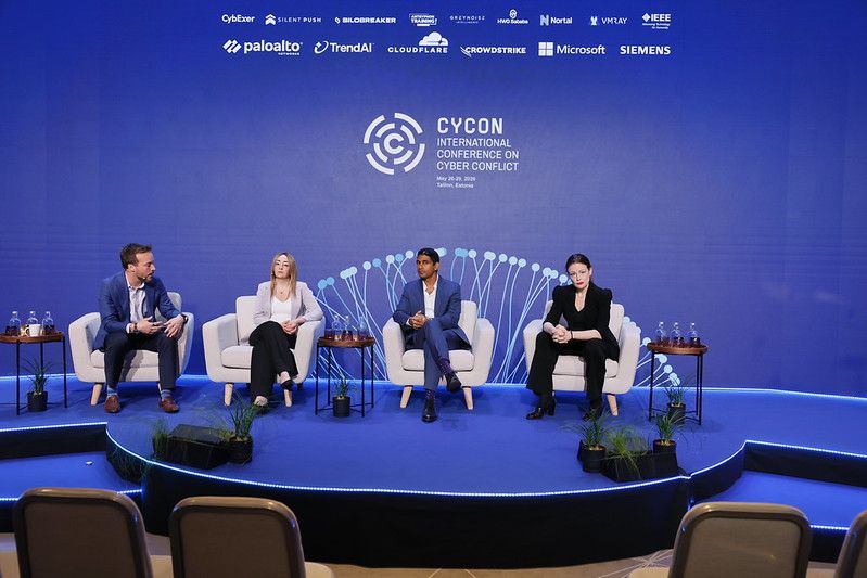 Gaurav Keerthi on a panel at CyCon, the International Conference on Cyber Conflict.